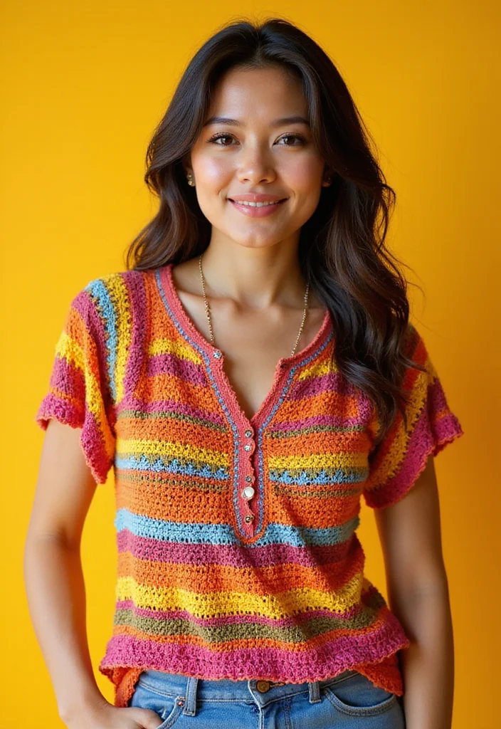 Crochet Blouse Free Pattern: Stylish Top Guide with 19 Modern Visual Inspirations - 13. Bright & Bold Colors