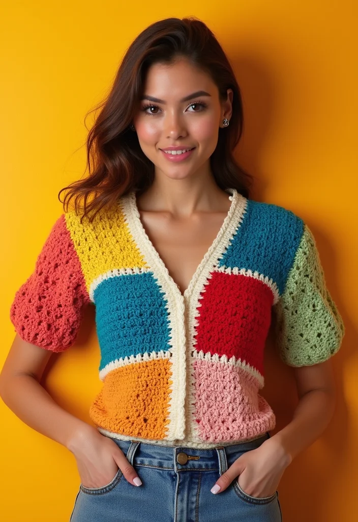 Crochet Blouse Free Pattern: Stylish Top Guide with 19 Modern Visual Inspirations - 7. Color Block Inspiration