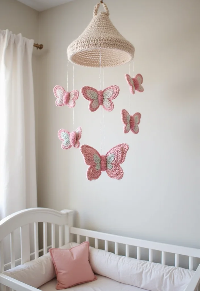 Crochet Butterfly Free Pattern: Delicate Design Guide with 17 Elegant Visual Inspirations - 10. Butterfly Mobile for Nurseries
