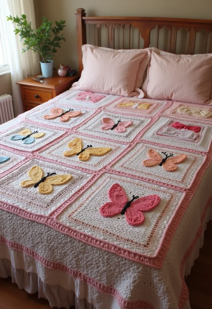 Crochet Butterfly Free Pattern: Delicate Design Guide with 17 Elegant Visual Inspirations - 16. Butterfly Memory Quilt Squares