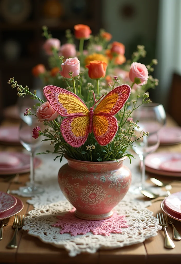 Crochet Butterfly Free Pattern: Delicate Design Guide with 17 Elegant Visual Inspirations - 2. Table Centerpiece with Crochet Butterflies
