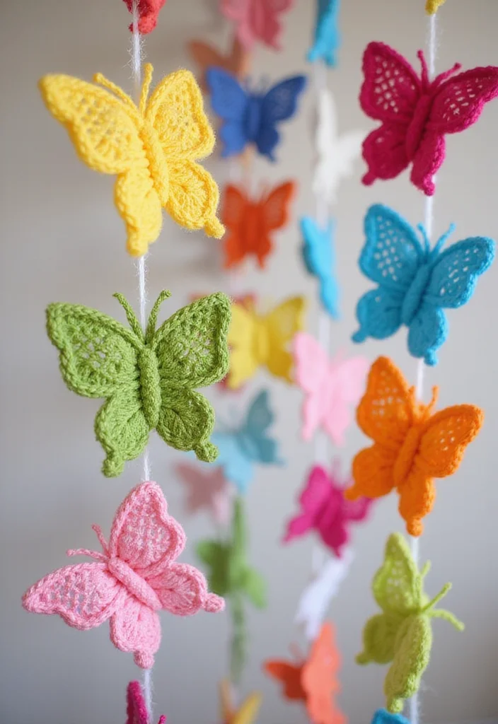 Crochet Butterfly Free Pattern: Delicate Design Guide with 17 Elegant Visual Inspirations - 3. Butterfly Garland for Party Decor