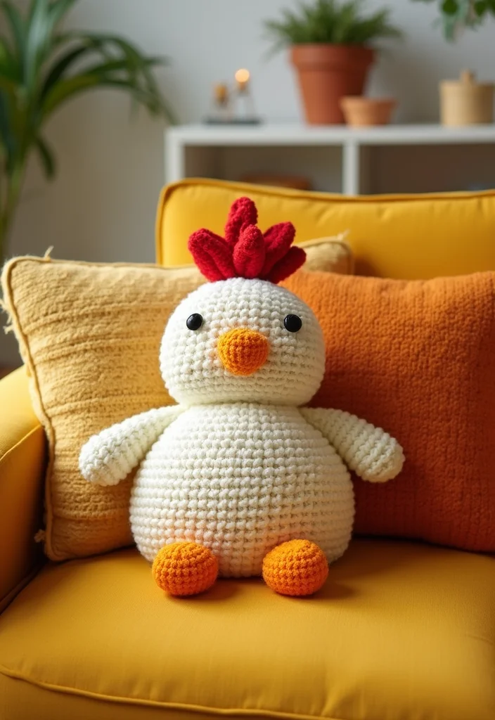 Crochet Chicken Pattern Free: Cute Farm Amigurumi Guide with 19 Fun Visual Inspirations - 13. Chicken-Themed Pillow