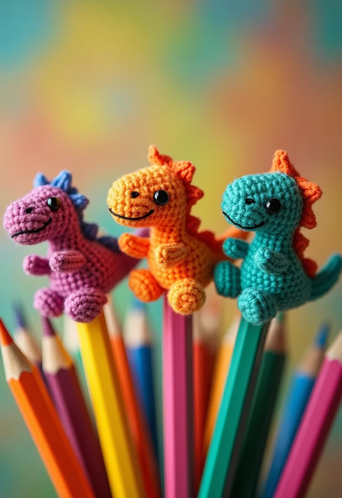 Crochet Dinosaur Pattern Free: Fun Amigurumi Guide with 18 Playful Visual Inspirations - 10. Dino Pencil Topper