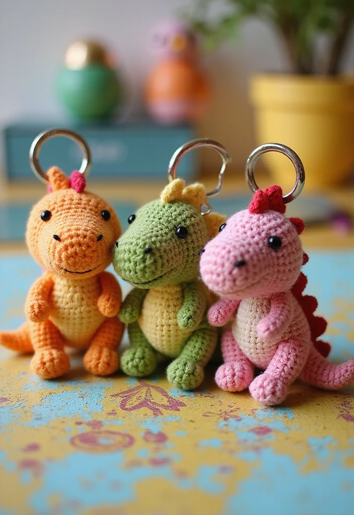 Crochet Dinosaur Pattern Free: Fun Amigurumi Guide with 18 Playful Visual Inspirations - 11. Tiny Dino Keychains