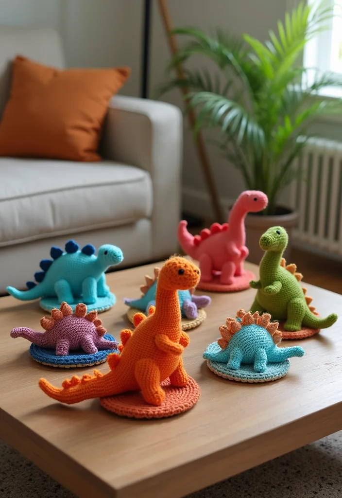 Crochet Dinosaur Pattern Free: Fun Amigurumi Guide with 18 Playful Visual Inspirations - 12. Dino-Themed Coasters