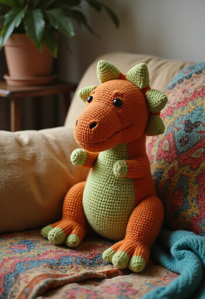 Crochet Dinosaur Pattern Free: Fun Amigurumi Guide with 18 Playful Visual Inspirations - 14. Decorative Dino Pillow