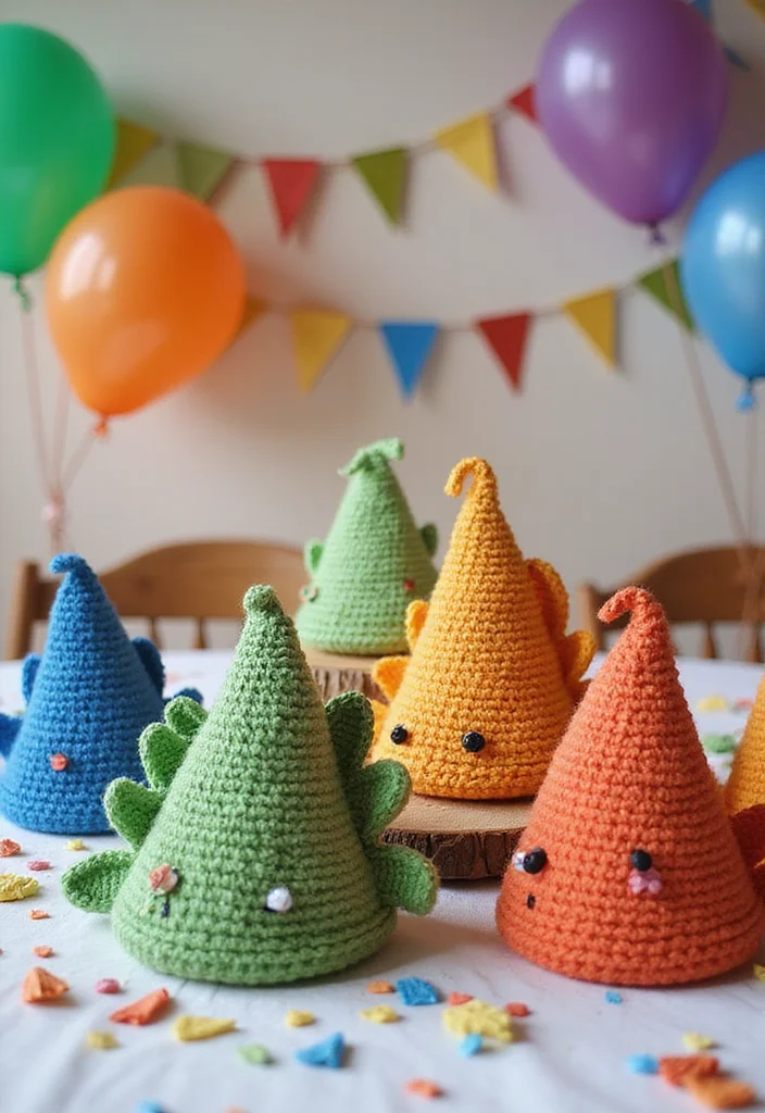 Crochet Dinosaur Pattern Free: Fun Amigurumi Guide with 18 Playful Visual Inspirations - 15. Dino Party Hats