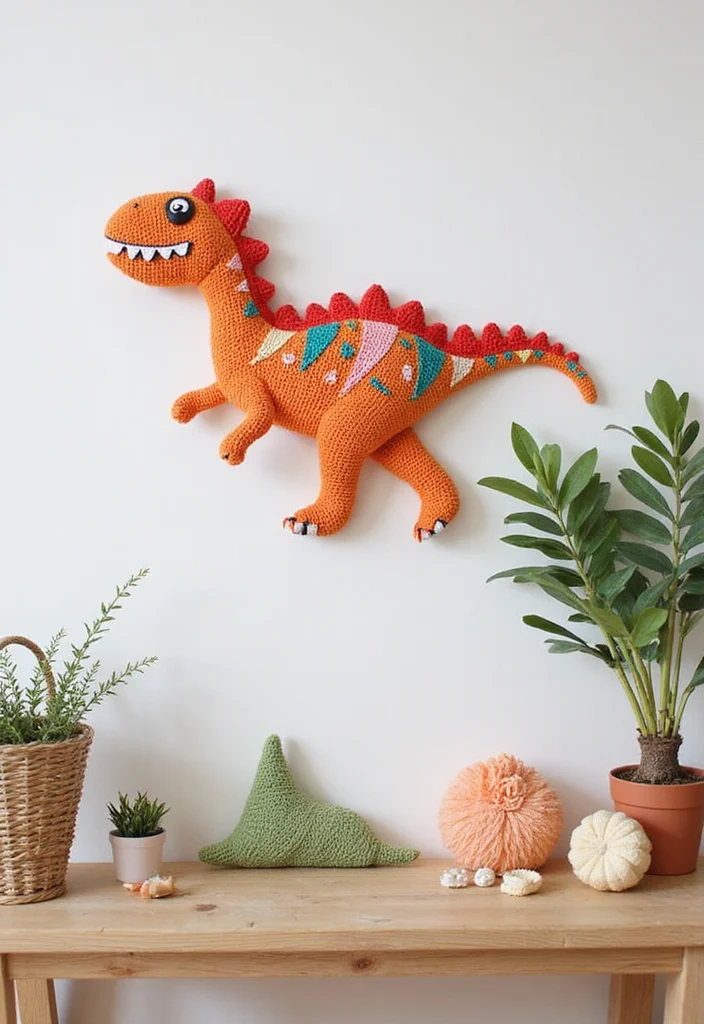 Crochet Dinosaur Pattern Free: Fun Amigurumi Guide with 18 Playful Visual Inspirations - 17. Dino-Themed Wall Hanging