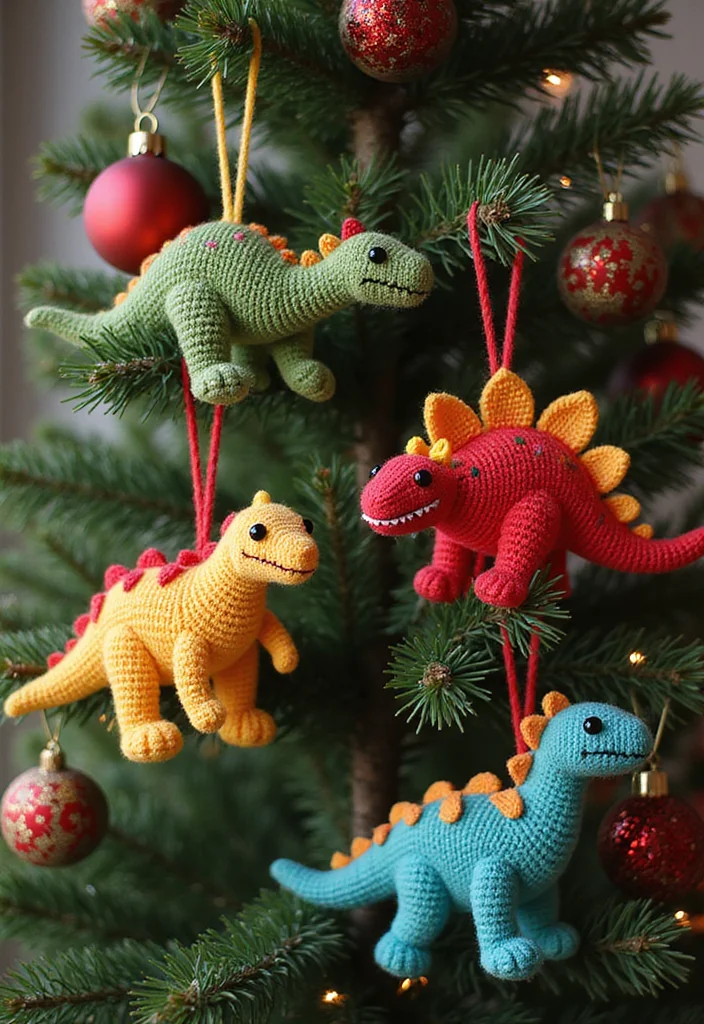 Crochet Dinosaur Pattern Free: Fun Amigurumi Guide with 18 Playful Visual Inspirations - 18. Dino-Themed Christmas Ornaments