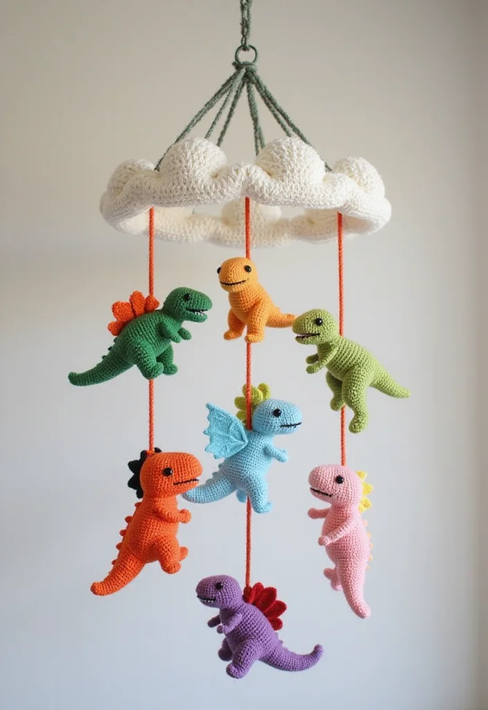 Crochet Dinosaur Pattern Free: Fun Amigurumi Guide with 18 Playful Visual Inspirations - 7. Playful Dino Mobile
