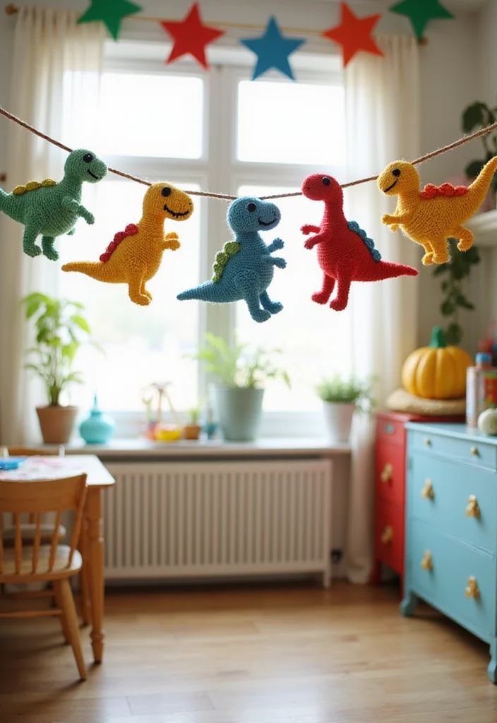 Crochet Dinosaur Pattern Free: Fun Amigurumi Guide with 18 Playful Visual Inspirations - 8. Vibrant Dino Garland