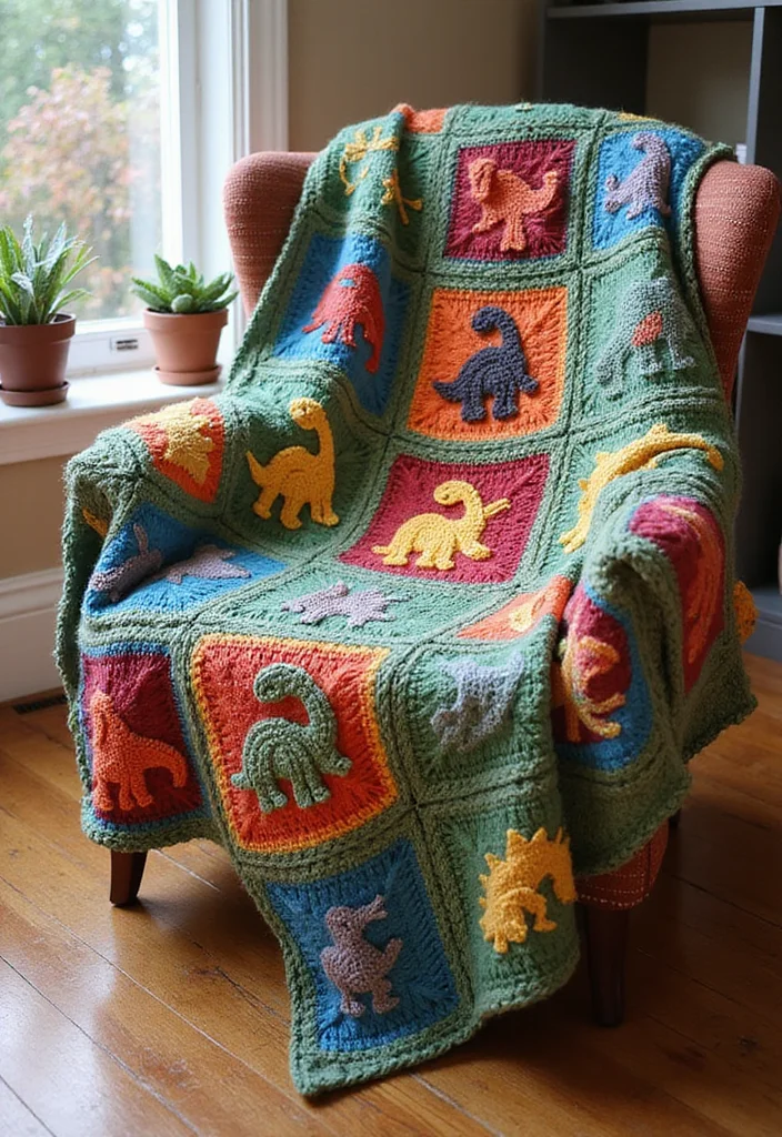 Crochet Dinosaur Pattern Free: Fun Amigurumi Guide with 18 Playful Visual Inspirations - 9. Dino-Themed Cozy Blanket