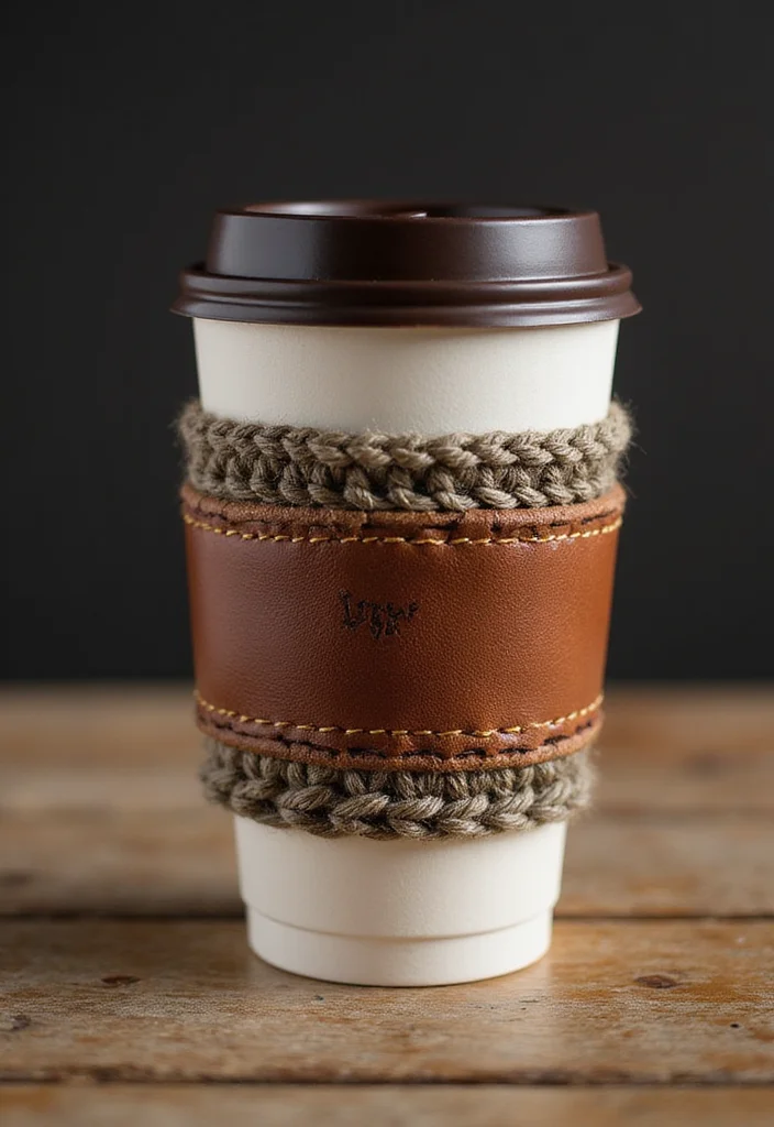 Crochet Gifts for Men: Practical Handmade Ideas with 17 Masculine Visual Inspirations - 1. Leather and Crochet Coffee Sleeve