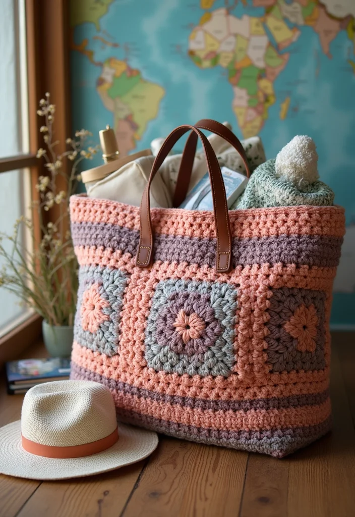 Crochet Granny Square Bag Tutorial Featuring 19 Creative Visual Inspirations for Your Next Project - 12. Travel Overnight Bag