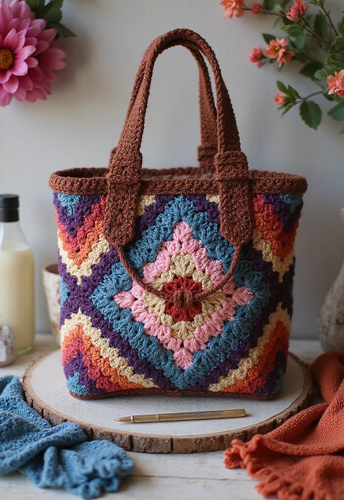 Crochet Granny Square Bag Tutorial Featuring 19 Creative Visual Inspirations for Your Next Project - 13. Quilted Granny Square Bag