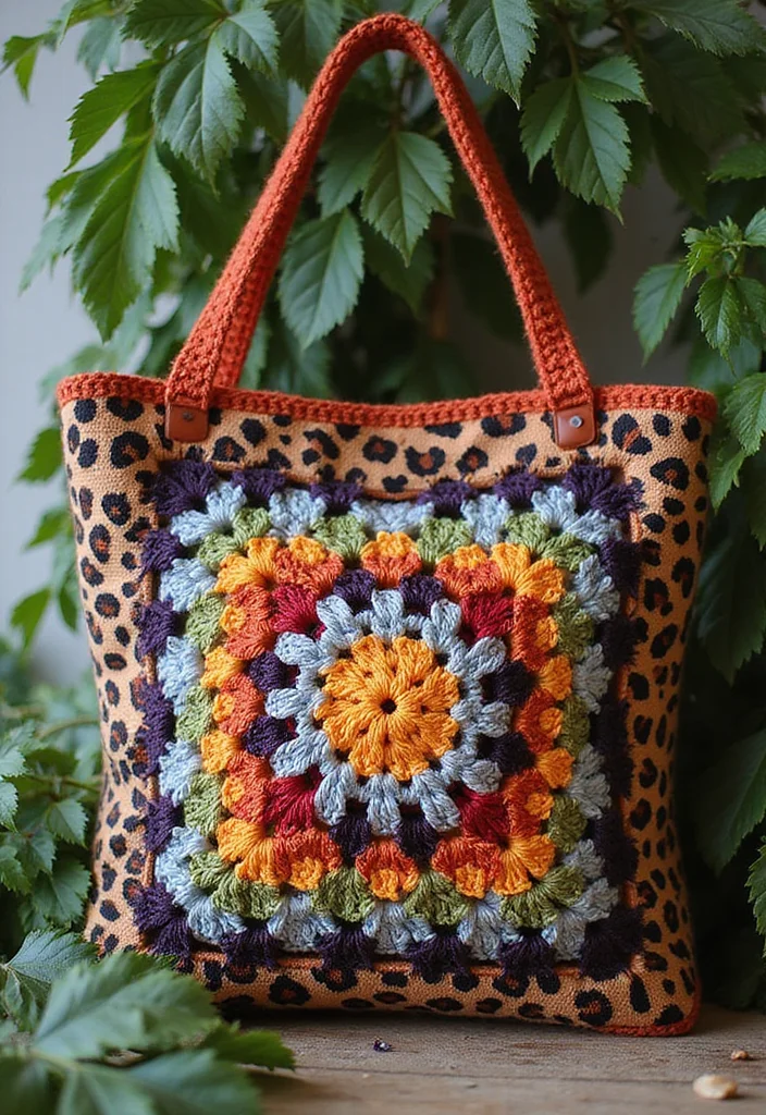 Crochet Granny Square Bag Tutorial Featuring 19 Creative Visual Inspirations for Your Next Project - 16. Animal Print Inspired Granny Square Bag
