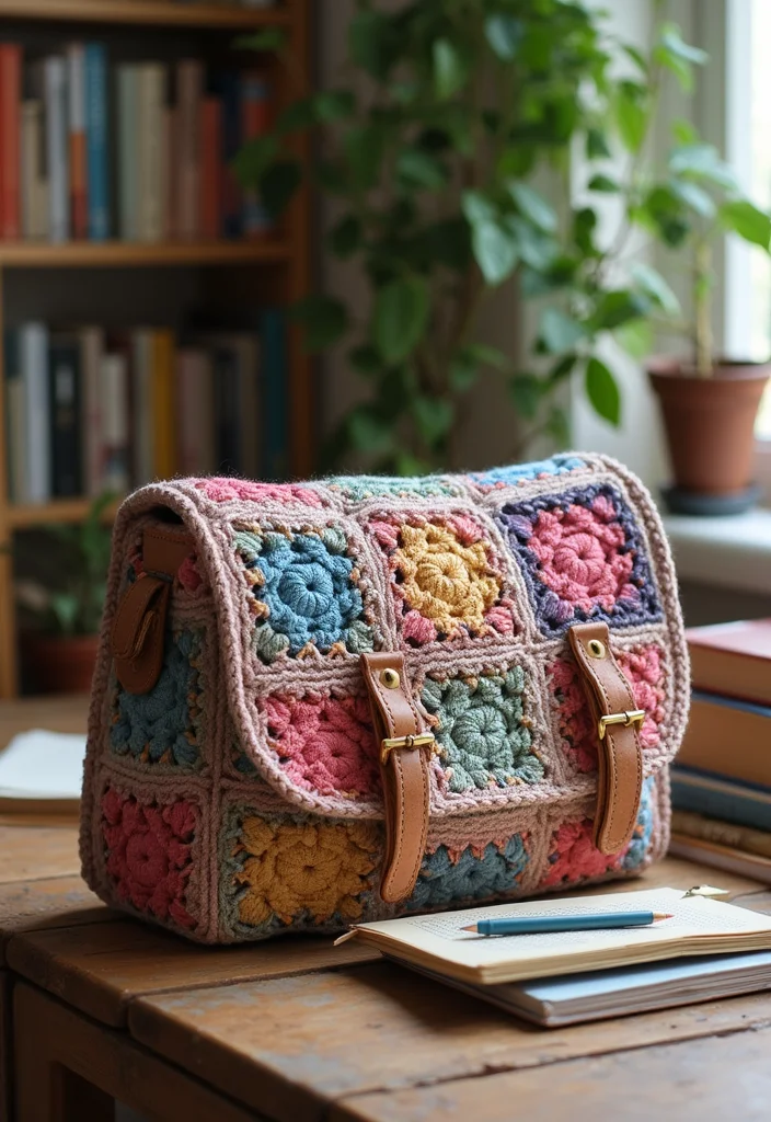 Crochet Granny Square Bag Tutorial Featuring 19 Creative Visual Inspirations for Your Next Project - 17. Crochet Messenger Bag