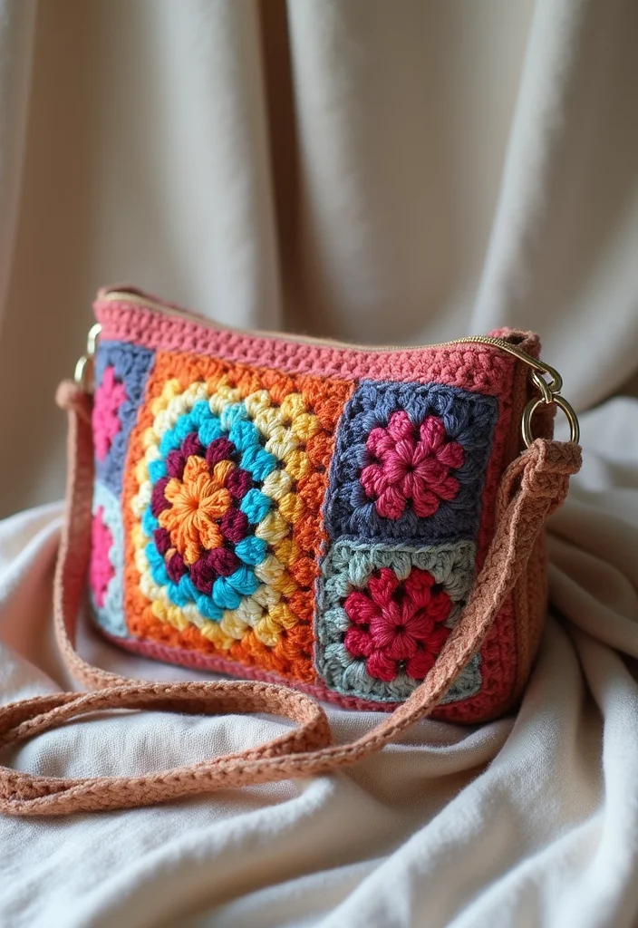 Crochet Granny Square Bag Tutorial Featuring 19 Creative Visual Inspirations for Your Next Project - 3. Crossbody Bag