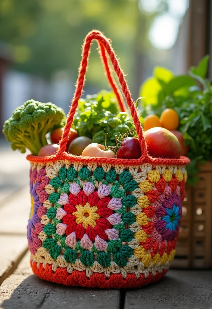 Crochet Granny Square Bag Tutorial Featuring 19 Creative Visual Inspirations for Your Next Project - 4. Market Bag