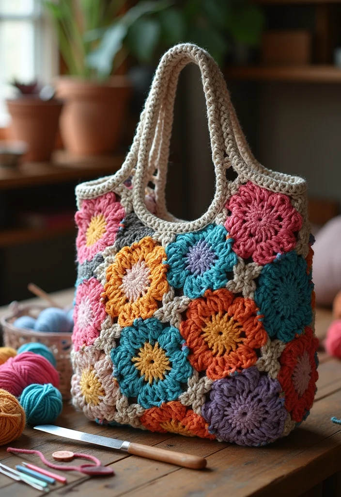 Crochet Granny Square Bag Tutorial Featuring 19 Creative Visual Inspirations for Your Next Project - 7. Patchwork Handbag