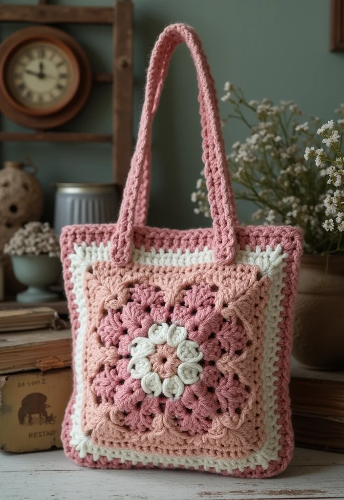 Crochet Granny Square Bag Tutorial Featuring 19 Creative Visual Inspirations for Your Next Project - 8. Vintage Granny Square Satchel