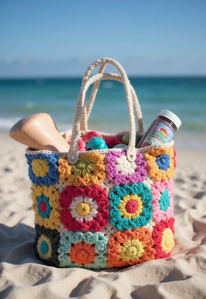 Crochet Granny Square Bag Tutorial Featuring 19 Creative Visual Inspirations for Your Next Project - 9. Eco-Friendly Beach Bag