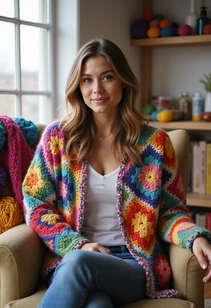 Crochet Granny Square Cardigan Guide with 20 Creative Visual Inspirations - 1. Colorful Patchwork Magic