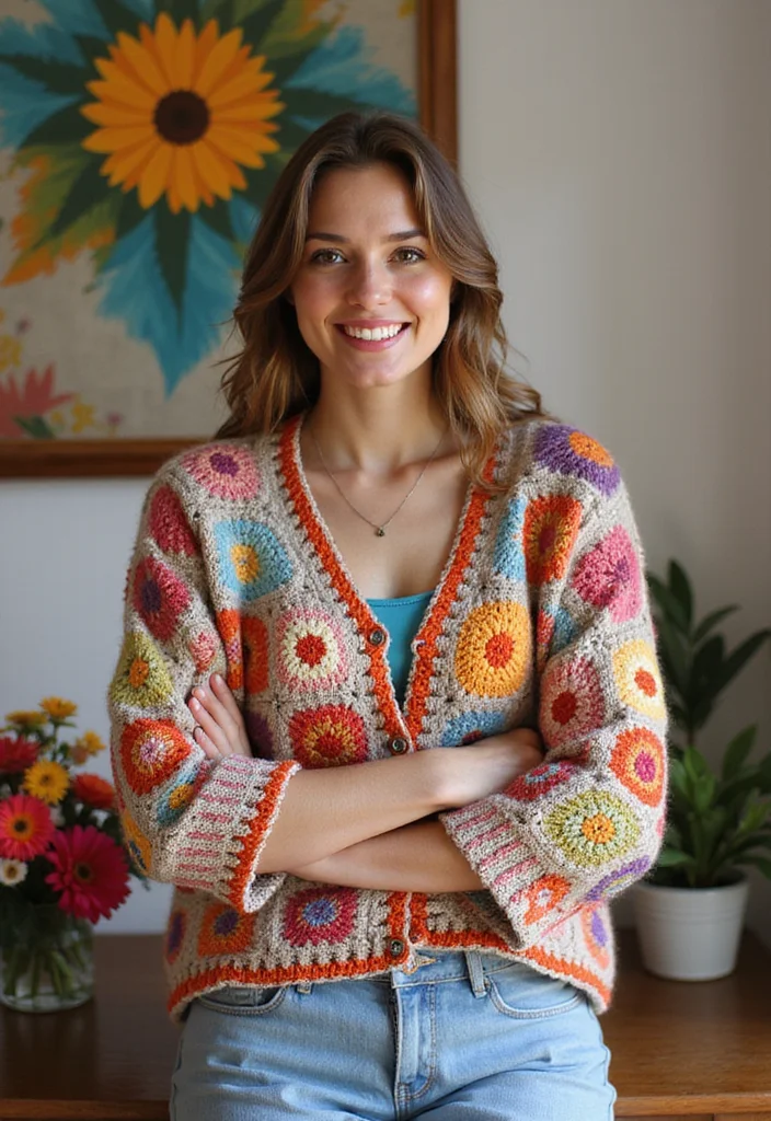 Crochet Granny Square Cardigan Guide with 20 Creative Visual Inspirations - 12. Bright and Cheerful Designs