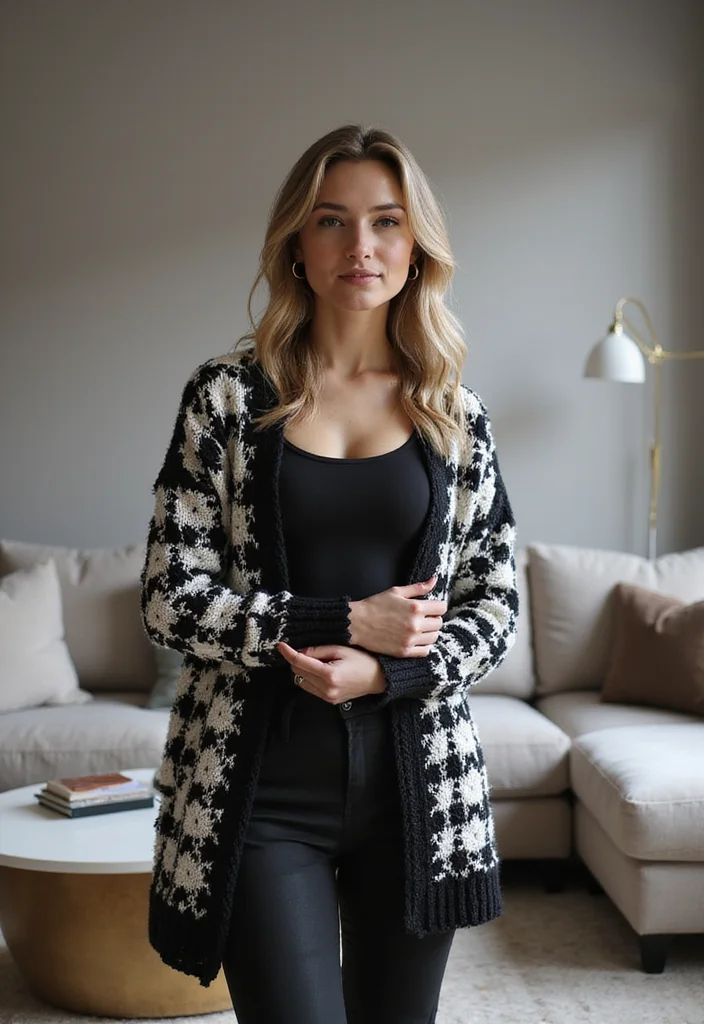 Crochet Granny Square Cardigan Guide with 20 Creative Visual Inspirations - 13. Classic Black and White