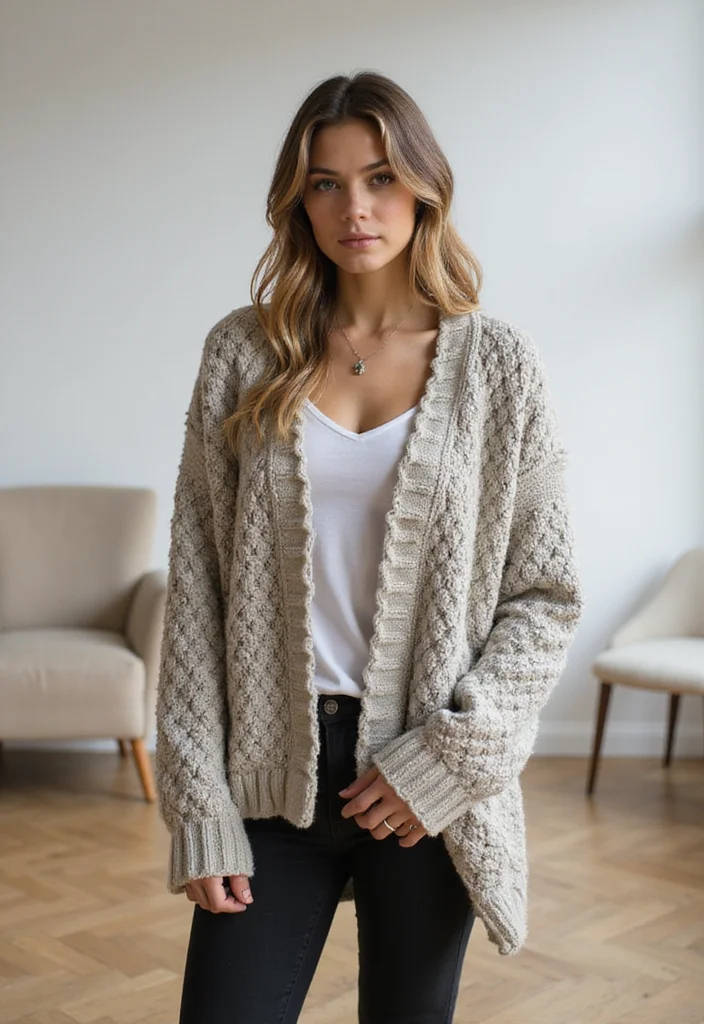 Crochet Granny Square Cardigan Guide with 20 Creative Visual Inspirations - 5. Minimalist Style