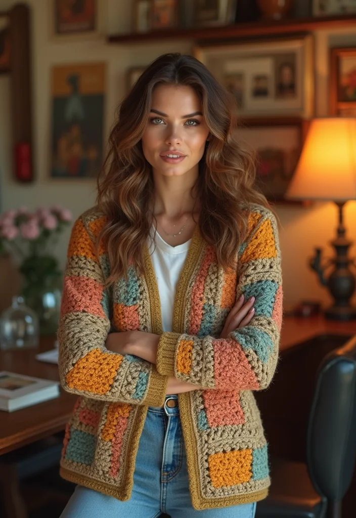 Crochet Granny Square Cardigan Guide with 20 Creative Visual Inspirations - 6. Vintage Revival