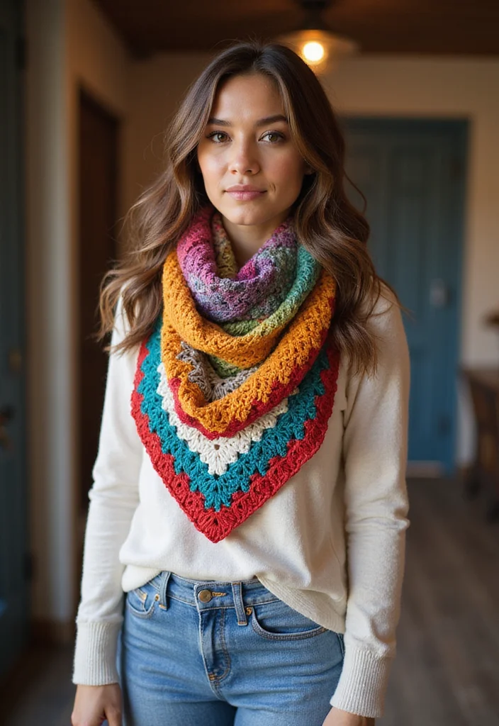Crochet Granny Square Pattern: Classic Design Guide with 20 Timeless Visual Inspirations - 11. Granny Square Scarves