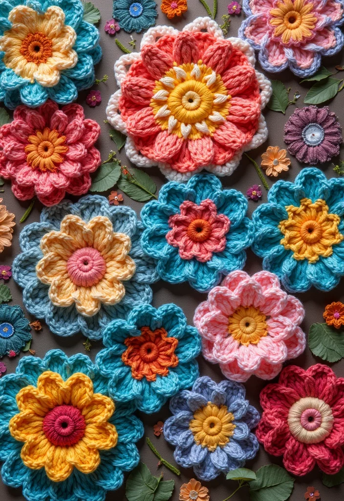 Crochet Granny Square Pattern: Classic Design Guide with 20 Timeless Visual Inspirations - 12. Mixed Media Granny Squares
