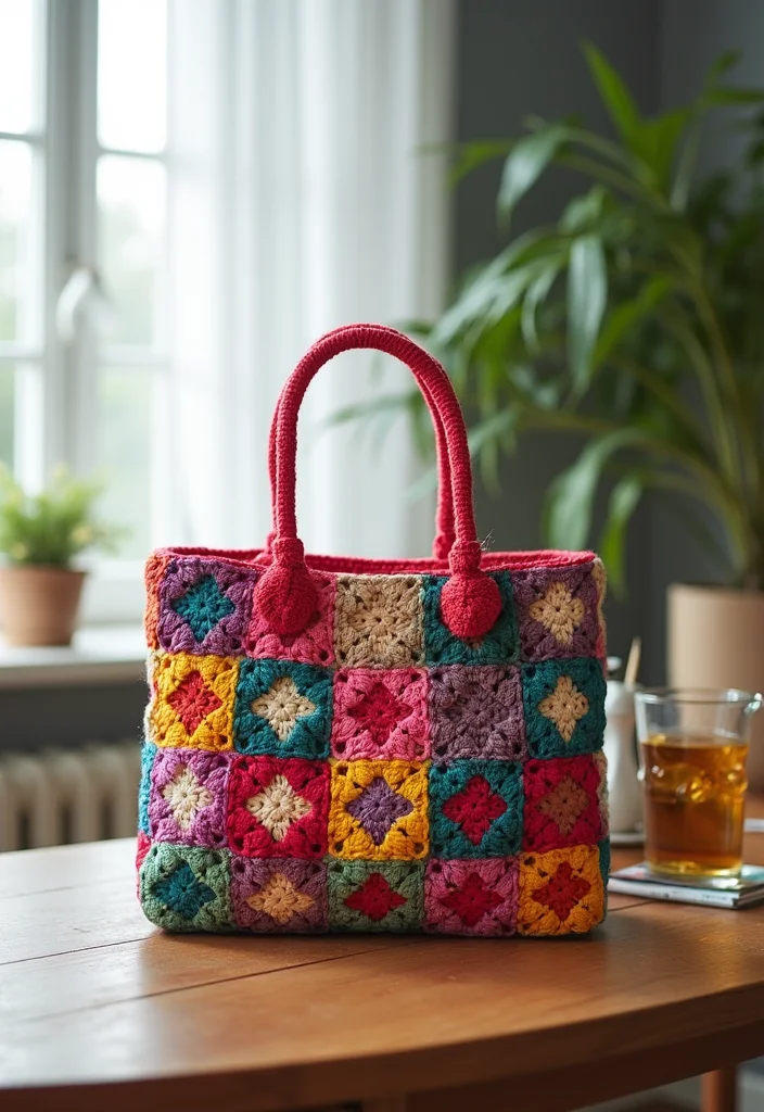 Crochet Granny Square Pattern: Classic Design Guide with 20 Timeless Visual Inspirations - 13. Granny Square Bags