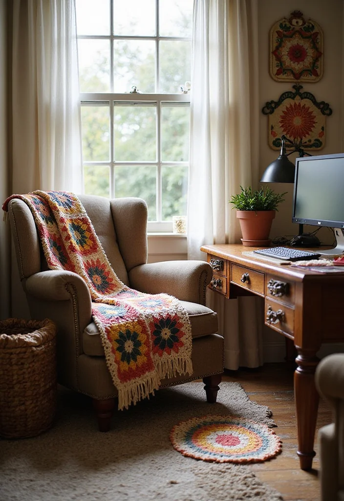 Crochet Granny Square Pattern: Classic Design Guide with 20 Timeless Visual Inspirations - 18. Utilizing Granny Squares in Home Office Decor