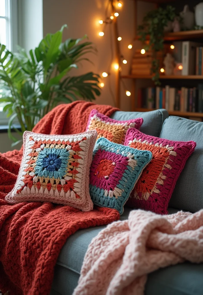 Crochet Granny Square Pattern: Classic Design Guide with 20 Timeless Visual Inspirations - 6. Granny Square Pillows