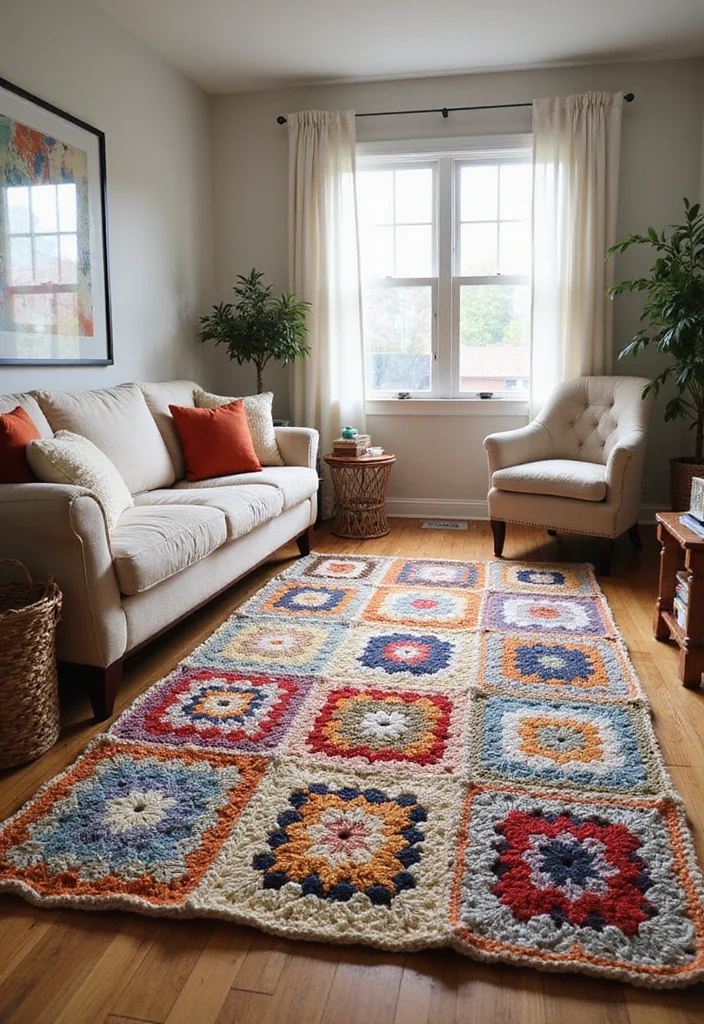 Crochet Granny Square Pattern: Classic Design Guide with 20 Timeless Visual Inspirations - 7. Rugs Made of Granny Squares