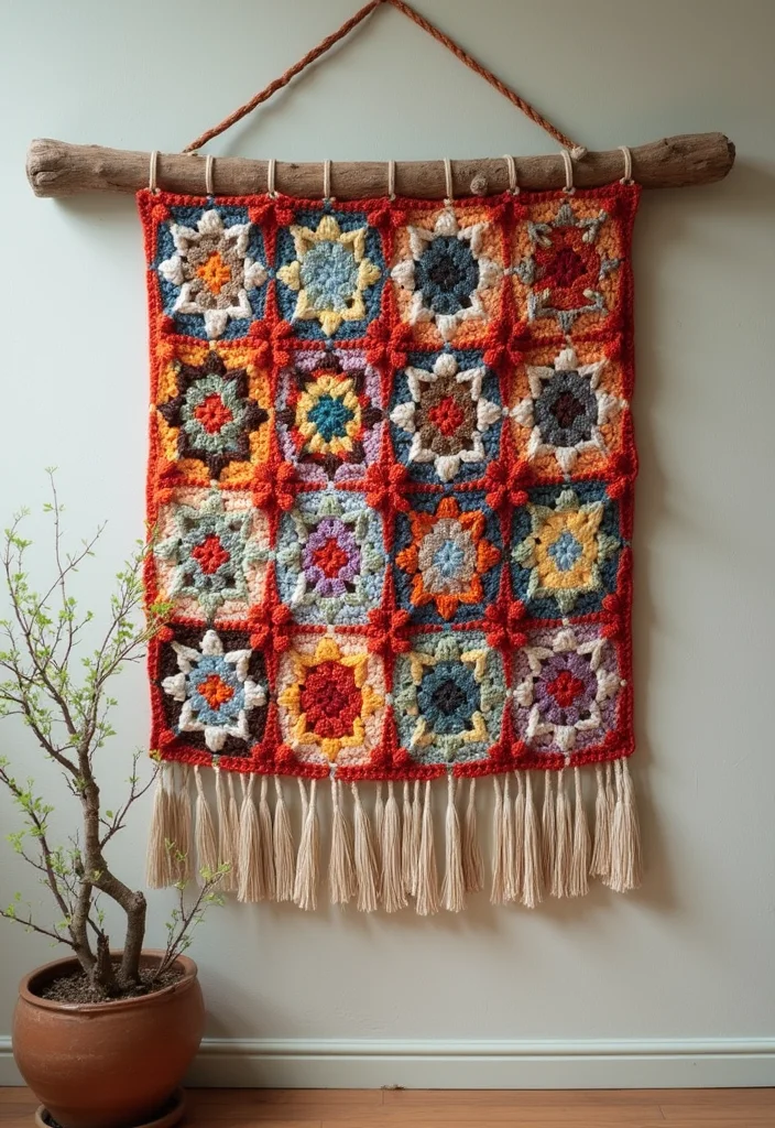 Crochet Granny Square Pattern: Classic Design Guide with 20 Timeless Visual Inspirations - 9. Wall Hangings with a Twist