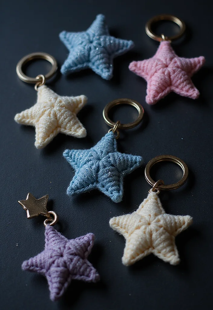Crochet Keychain Pattern Free: Quick Mini Project Guide with 19 Fun Visual Inspirations - 16. Twinkling Star Keychains