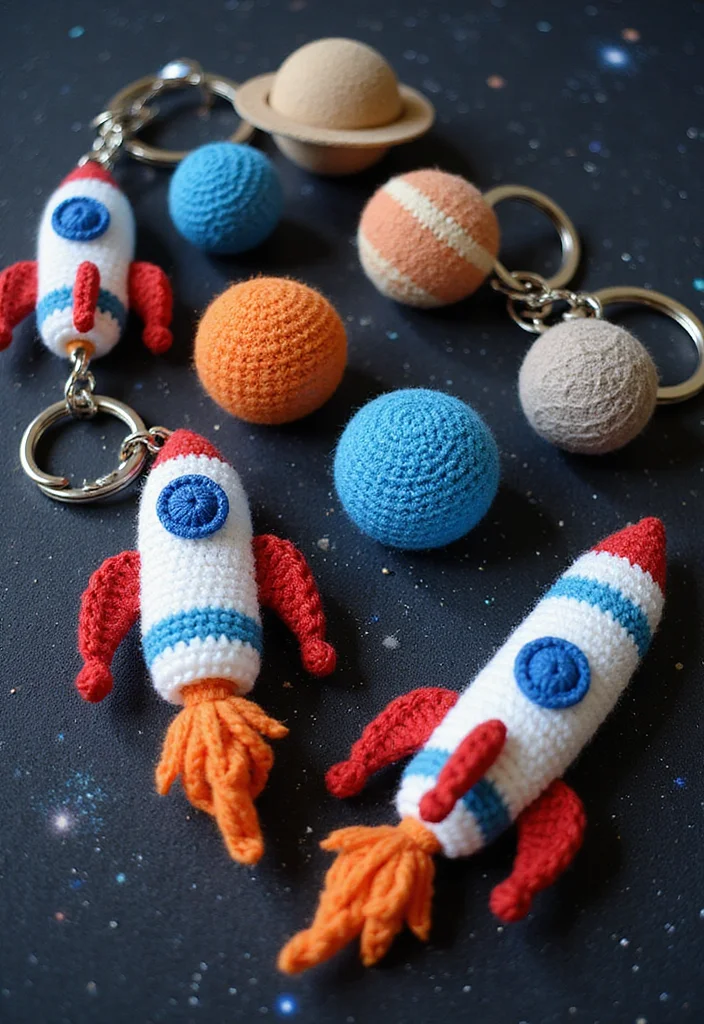 Crochet Keychain Pattern Free: Quick Mini Project Guide with 19 Fun Visual Inspirations - 18. Space-Themed Charms