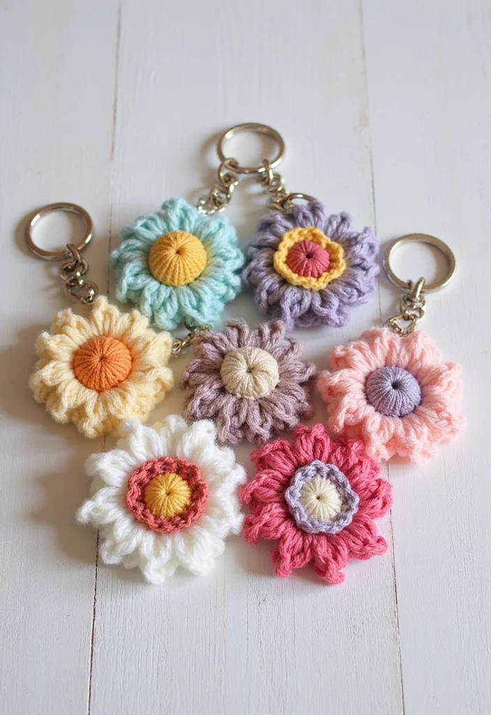 Crochet Keychain Pattern Free: Quick Mini Project Guide with 19 Fun Visual Inspirations - 3. Floral Motif Keychains