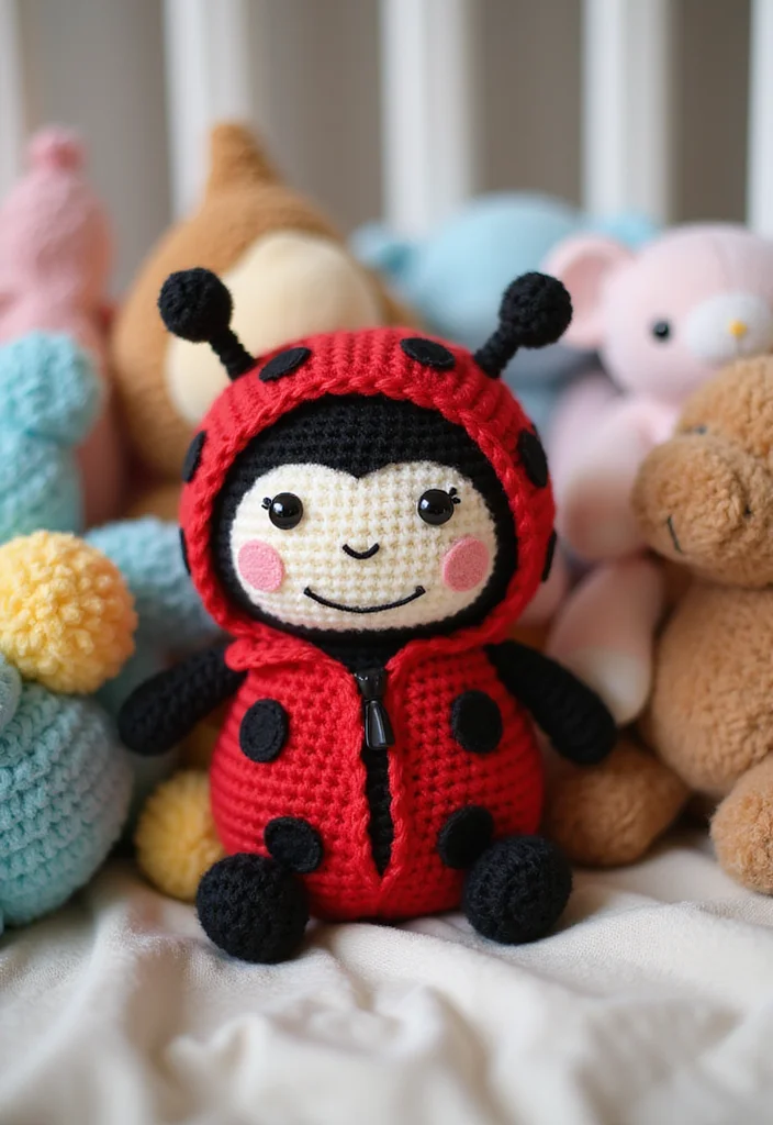 Crochet Lovey Free Pattern: Baby Comfort Toy Guide with 20 Soft Visual Inspirations - 10. Cheery Ladybug Lovey