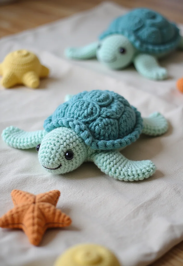 Crochet Lovey Free Pattern: Baby Comfort Toy Guide with 20 Soft Visual Inspirations - 5. Sea Turtle Tummy Time Lovey