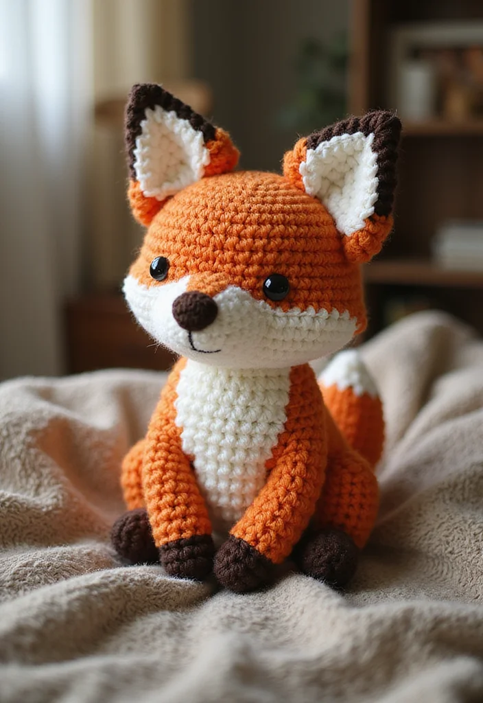 Crochet Lovey Free Pattern: Baby Comfort Toy Guide with 20 Soft Visual Inspirations - 6. Woodland Fox Comforter