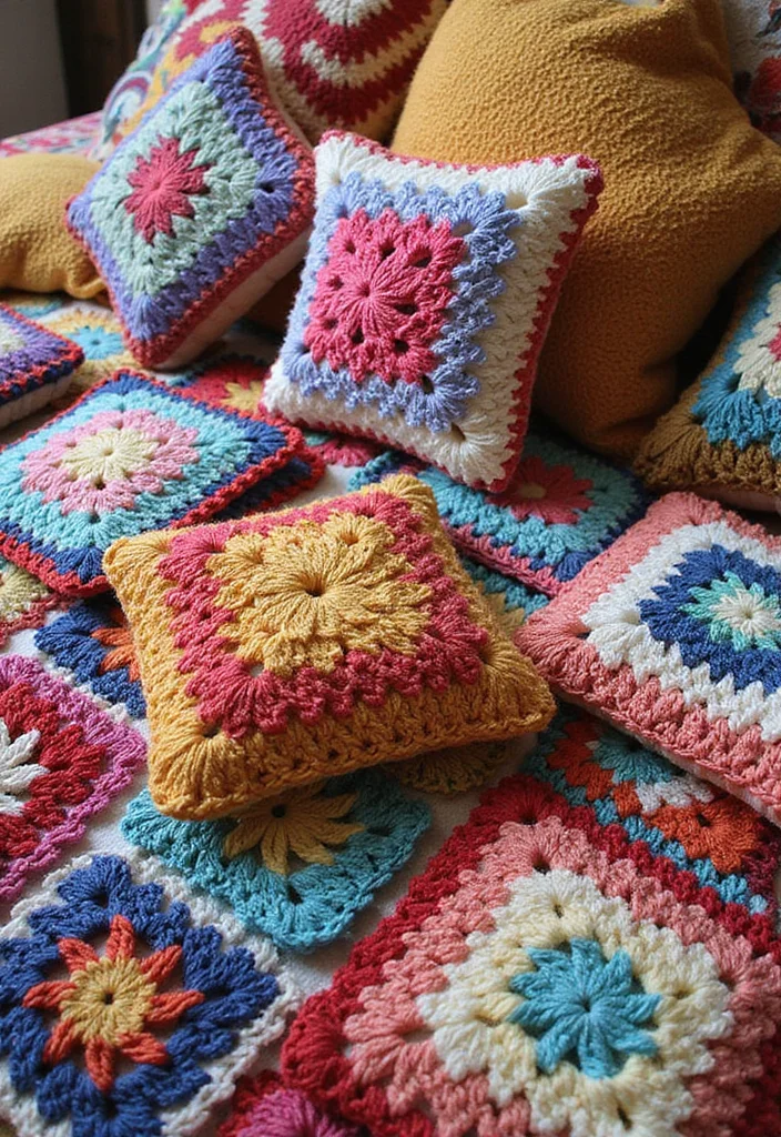 Crochet Pillow Patterns Free: Cozy Home Décor Guide with 17 Soft Visual Inspirations - 12. Textured Granny Squares