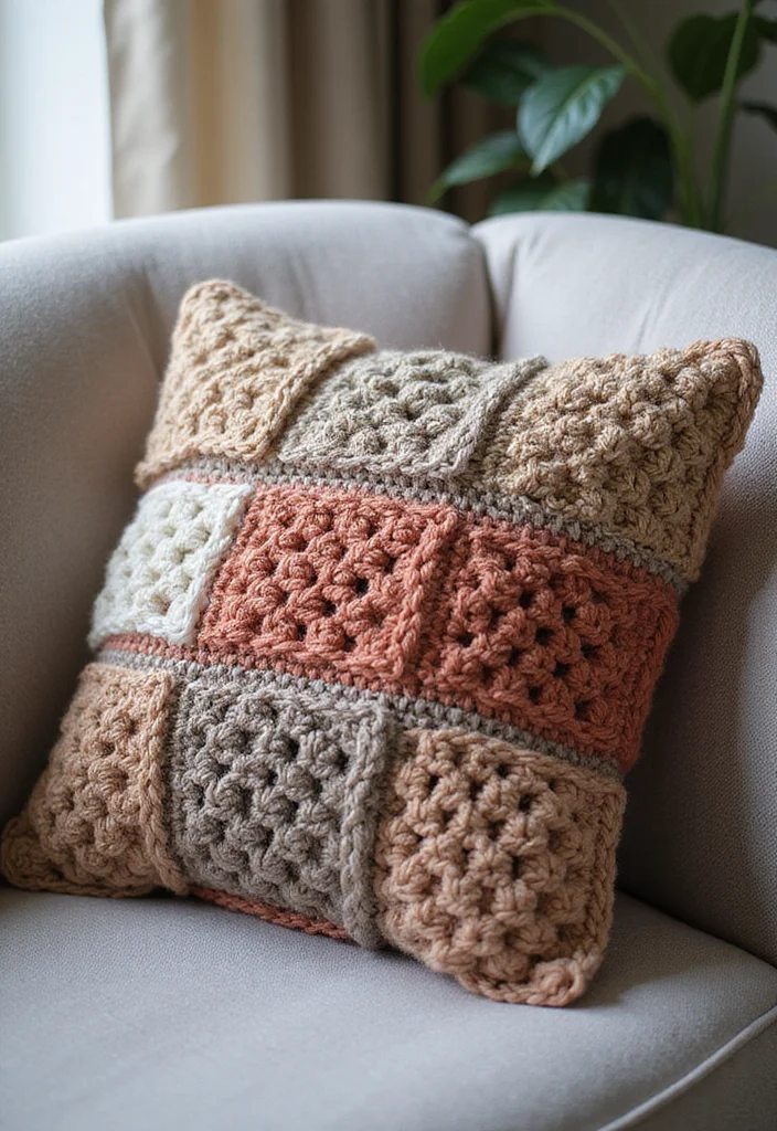 Crochet Pillow Patterns Free: Cozy Home Décor Guide with 17 Soft Visual Inspirations - 16. Multi-Textured Cushion