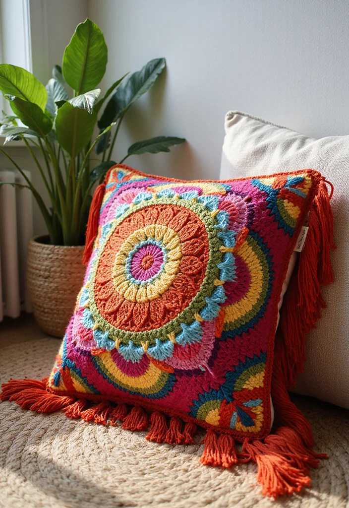Crochet Pillow Patterns Free: Cozy Home Décor Guide with 17 Soft Visual Inspirations - 2. Boho Fringe Delight