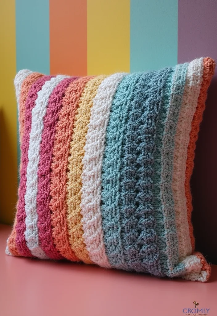 Crochet Pillow Patterns Free: Cozy Home Décor Guide with 17 Soft Visual Inspirations - 7. Textured Stripes