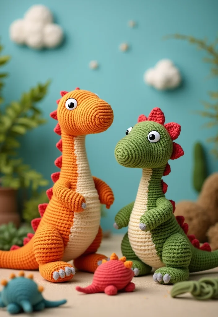 Crochet Plushies Pattern Free: Soft Toy Guide with 20 Whimsical Visual Inspirations - 4. Friendly Dinosaurs